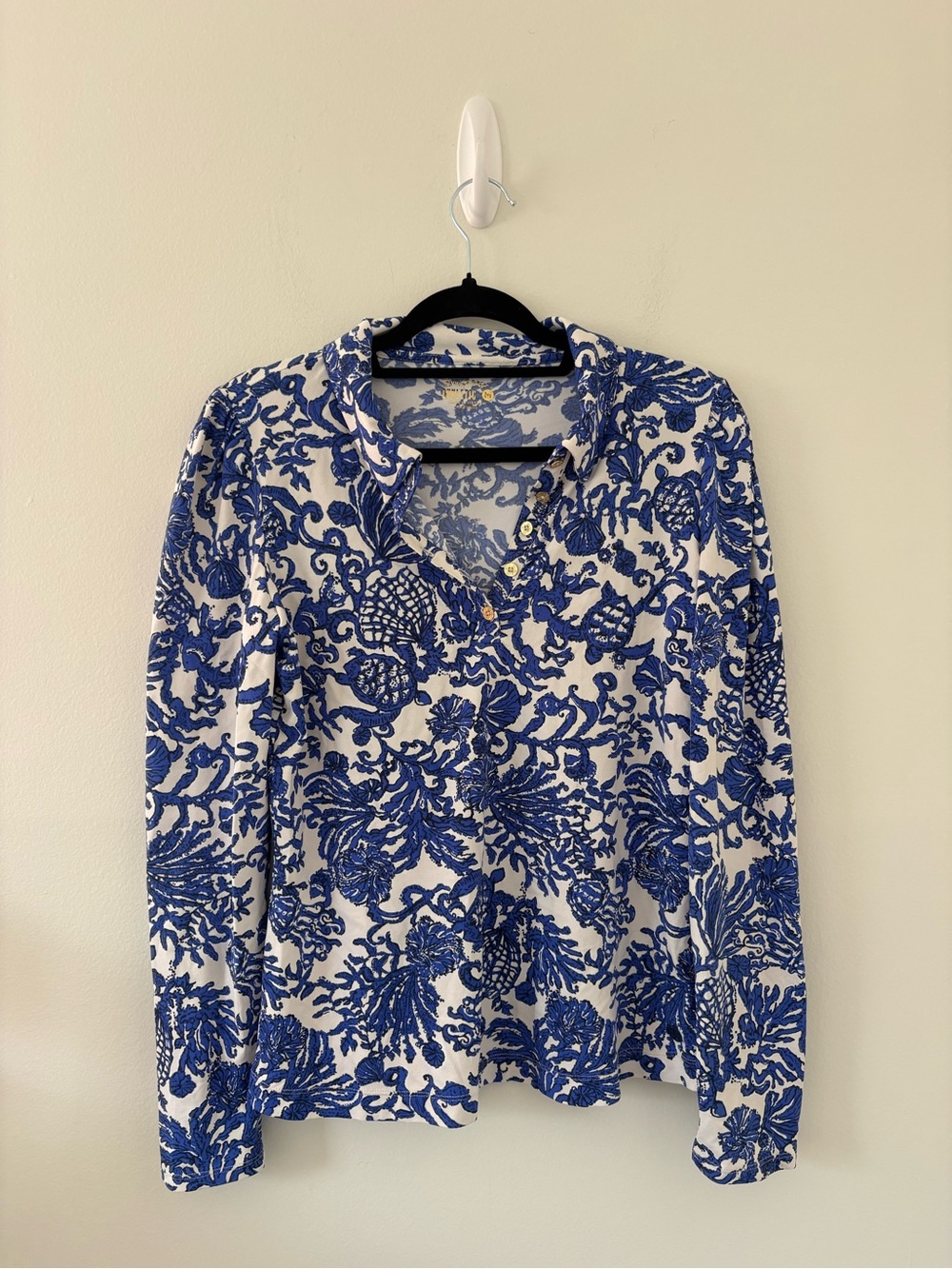 Lily Pulitzer Luxletic Frida Coconut Long Sleeve Polo Medium - Picture 2 of 4